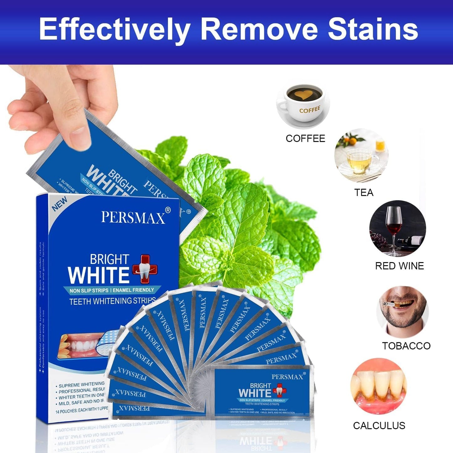 PERSMAX Teeth Whitening Strips Kit – Enamel-Safe, Dentist Recommended, 14-Day Whitening System with 28 Non-Slip Strips for Sensitive Teeth