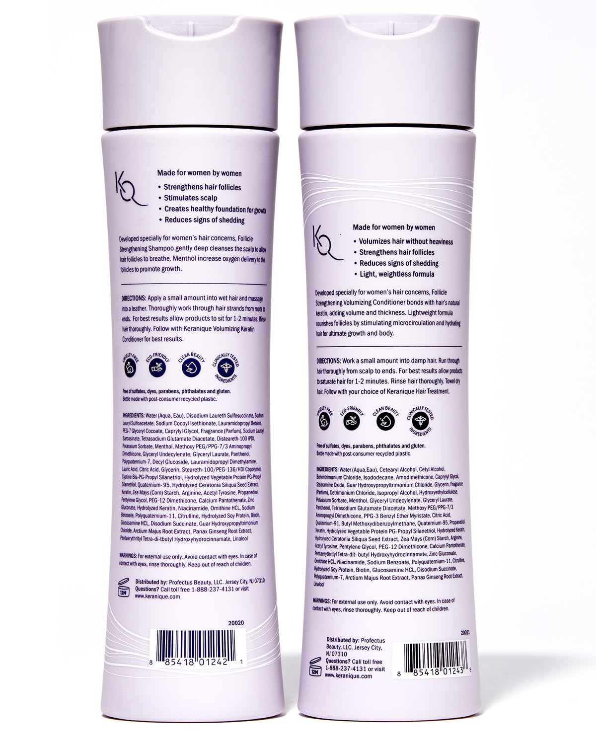 Keranique Volumizing Shampoo & Conditioner Set | Biotin & Keratin for Hair Repair, Growth & Thicker Fuller Hair | Sulfate-Free Formula for Thinning Hair | 8 fl oz Each
