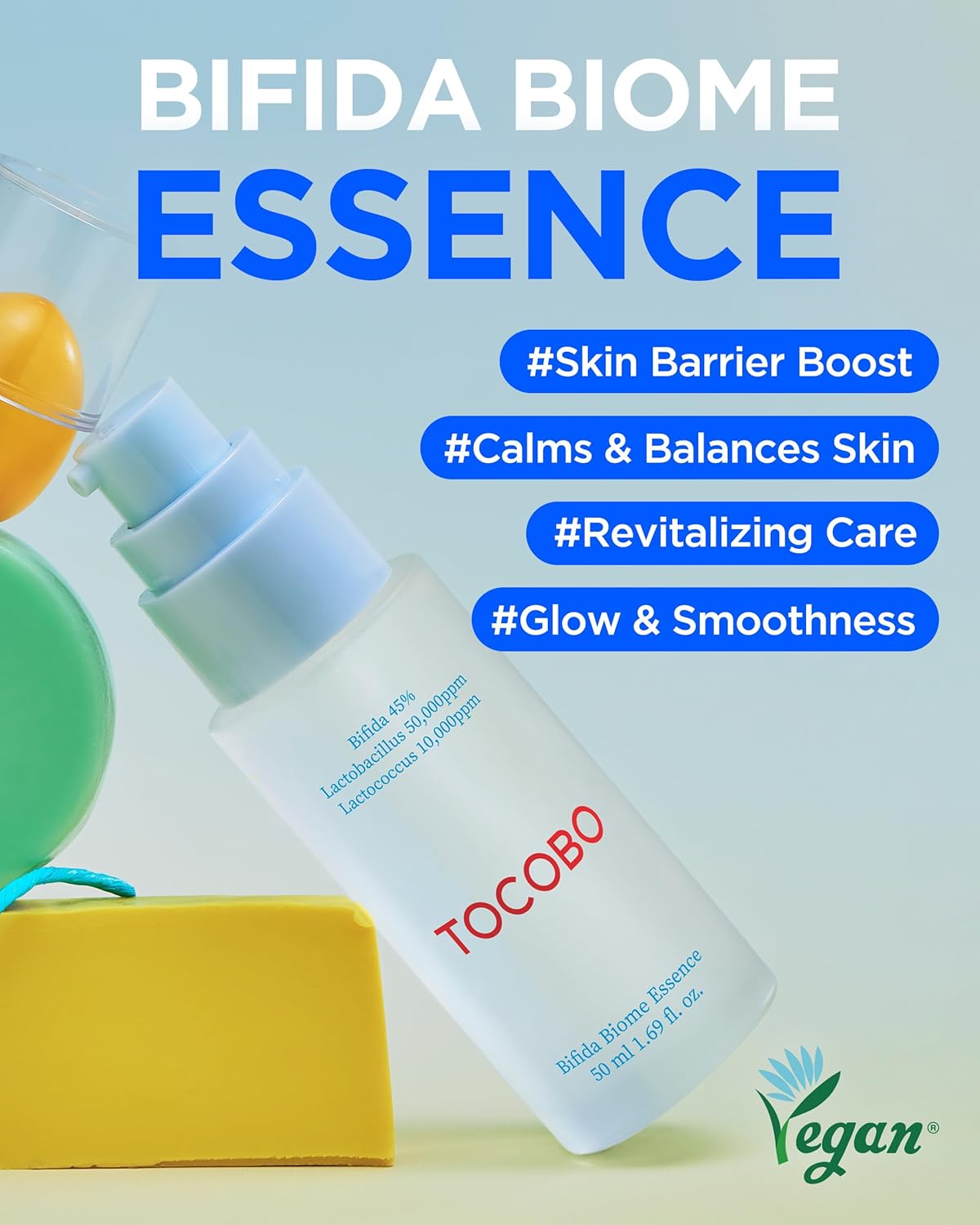 TOCOBO Bifida Biome Essence – Vegan Korean Skin Repair Serum with Probiotics & Niacinamide | Hydrating Barrier Essence for Radiant, Resilient Skin (50ml / 1.69 fl.oz.)