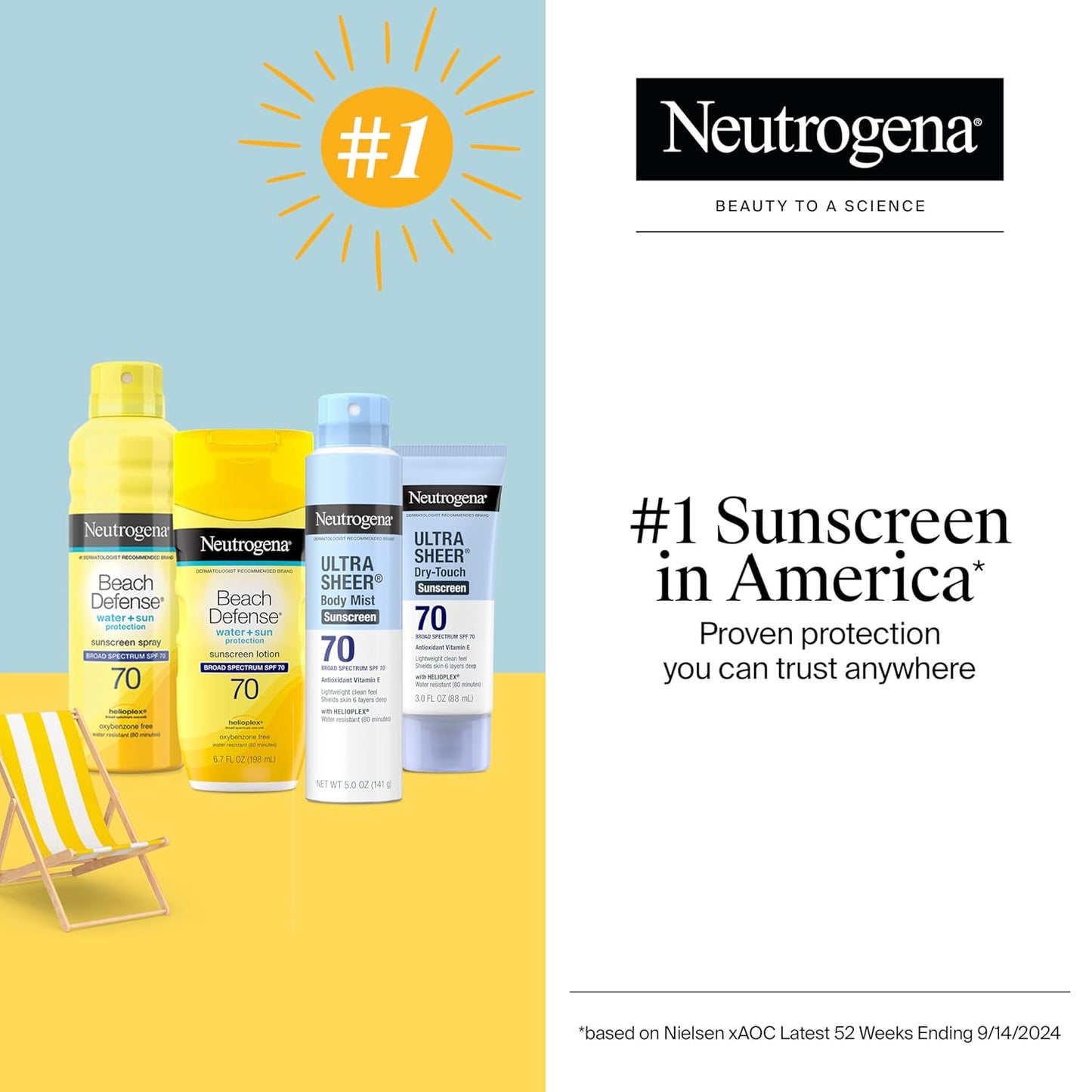 Neutrogena Ultra Sheer Dry-Touch Sunscreen SPF 70 – Oil-Free, Water-Resistant, 3 fl oz Travel Size