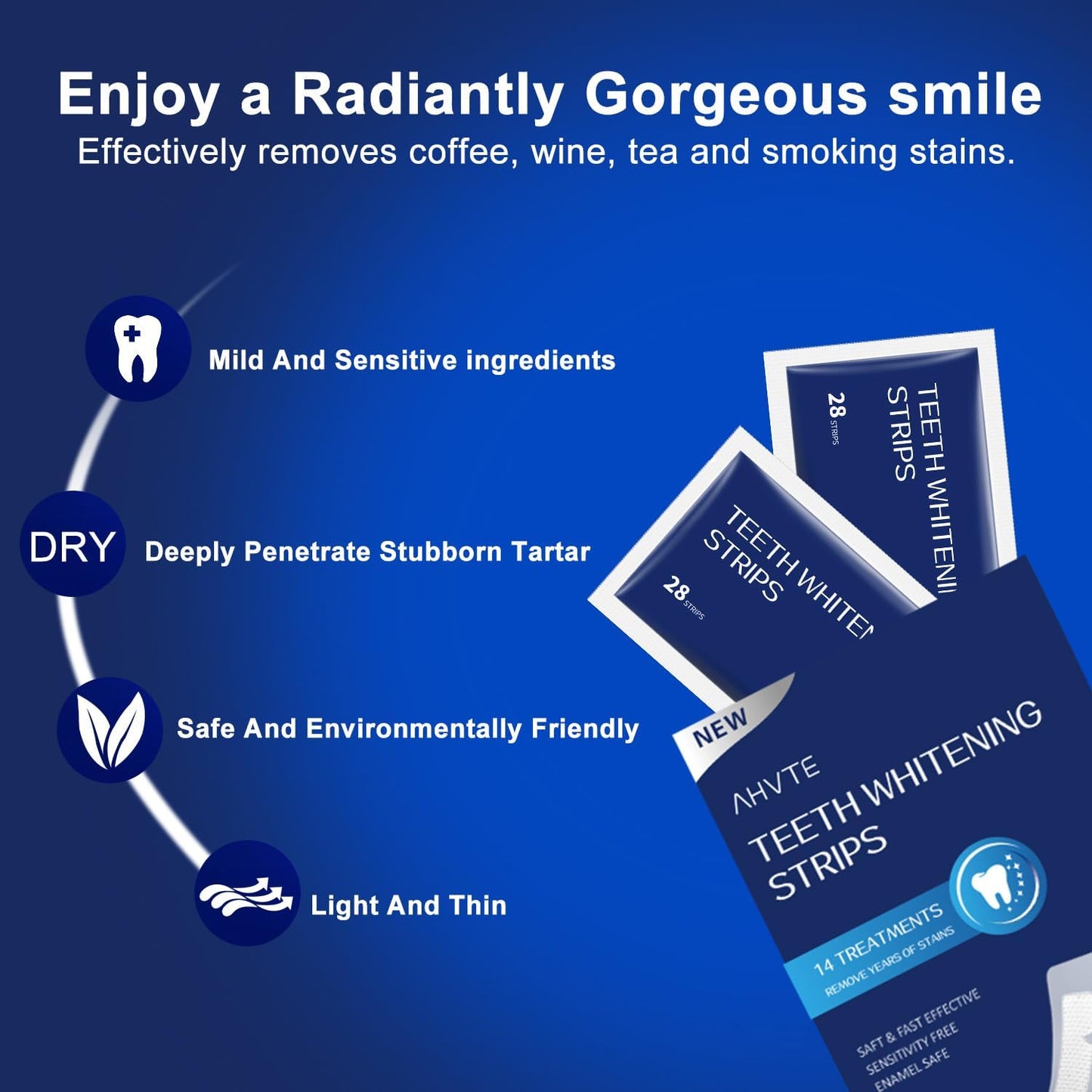 Teeth Whitening Strips – 28 Strips, 14 Treatments, Enamel-Safe & Sensitivity-Free Kit