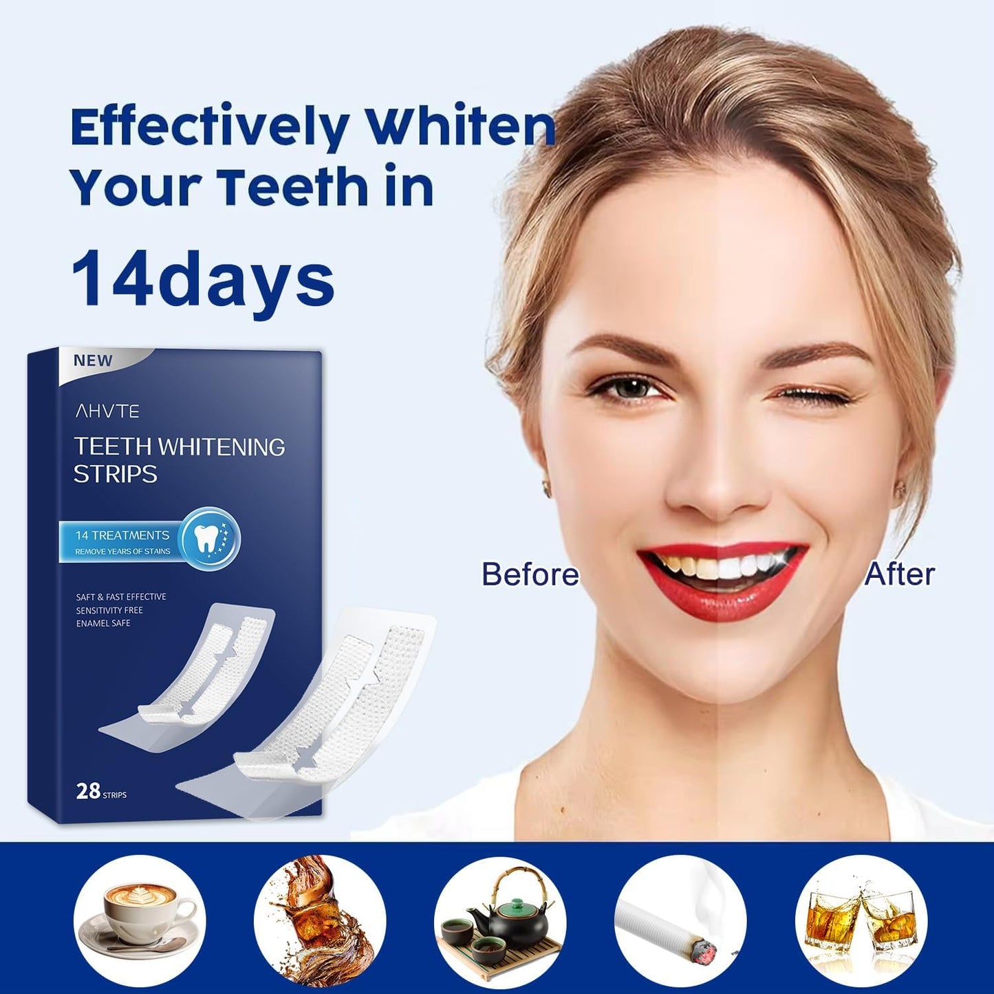 Teeth Whitening Strips – 28 Strips, 14 Treatments, Enamel-Safe & Sensitivity-Free Kit