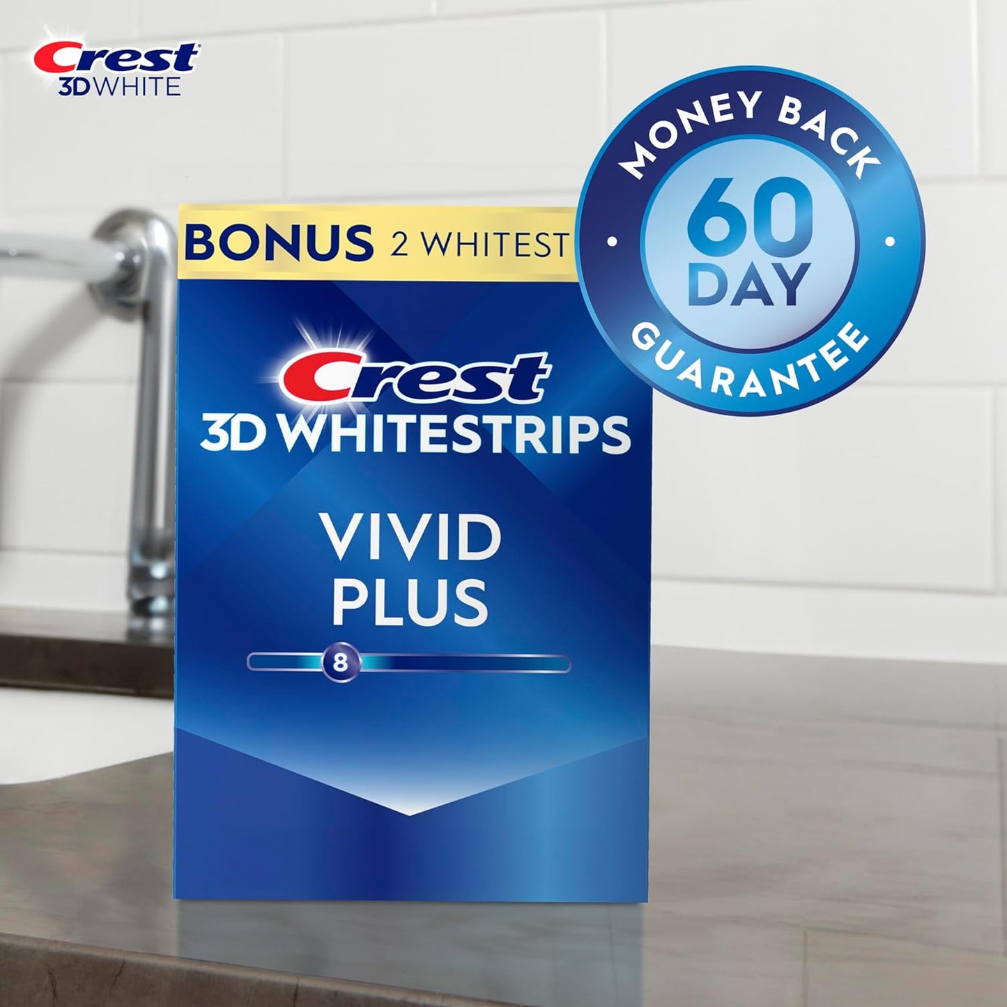 Crest 3D Whitestrips Vivid Plus - Kit de blanqueamiento dental (24 tiras)