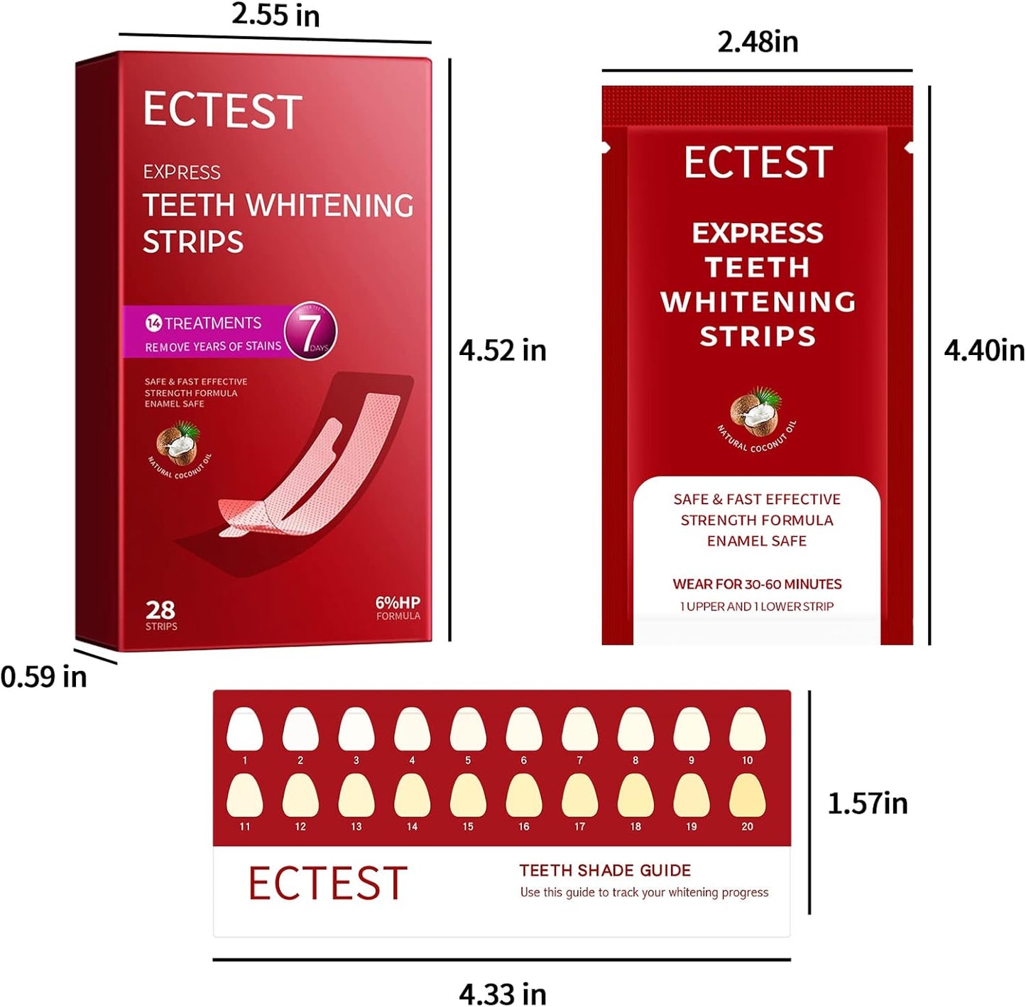 ECTEST Teeth Whitening Strips for Sensitive Teeth – Professional Coconut Flavor Whitening Kit, 14-Day Treatment (28 Strips)
