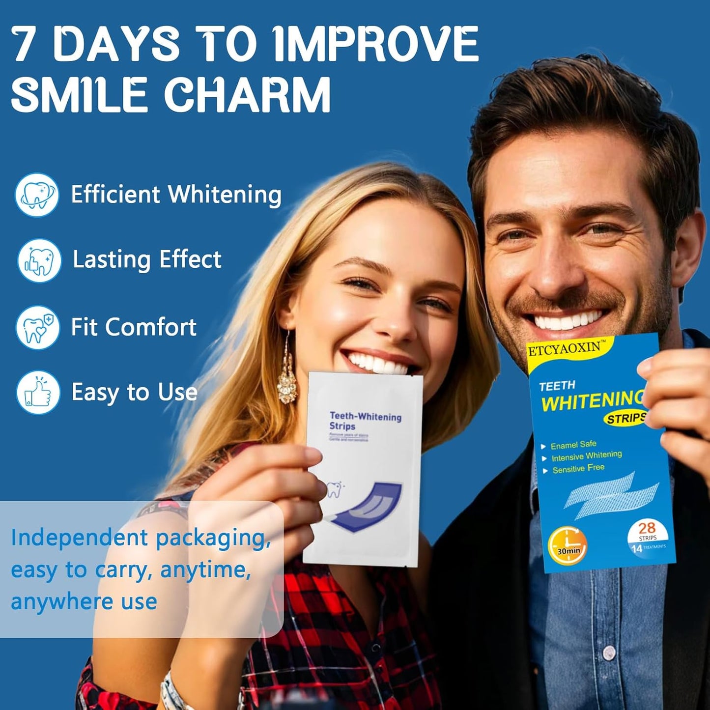 Teeth Whitening Strips – 14-Day Kit, Enamel-Safe, No-Slip, Sensitive Teeth, Deep Stain Removal (28 Strips)