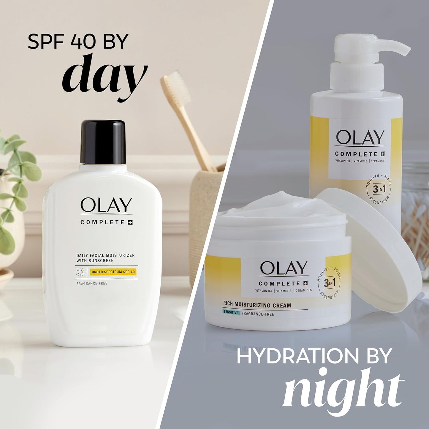 Olay Complete+ Moisturizer with Sunscreen SPF 40 | Fragrance-Free Face Lotion for Sensitive Skin | No White Cast, Lightweight, Vitamin-Enriched (6 oz)