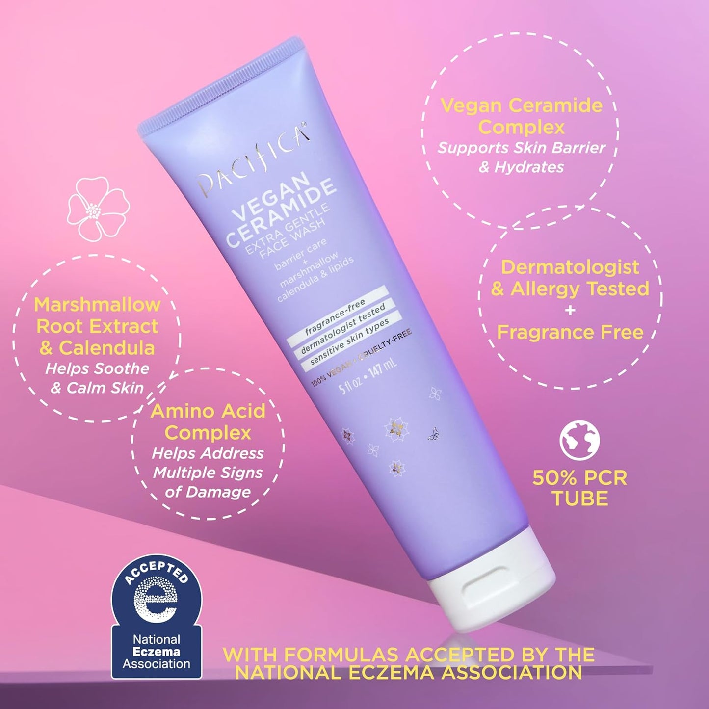 Pacifica Vegan Ceramide Face Wash – Gentle, Fragrance-Free Cleanser for Sensitive Skin