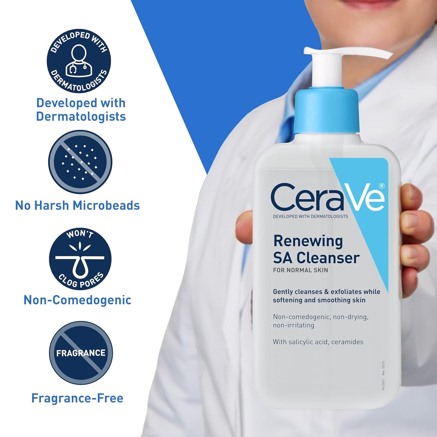 CeraVe Renewing Salicylic Acid Cleanser – Gentle BHA Exfoliating Face Wash with Hyaluronic Acid & Ceramides for Smooth, Hydrated Skin
