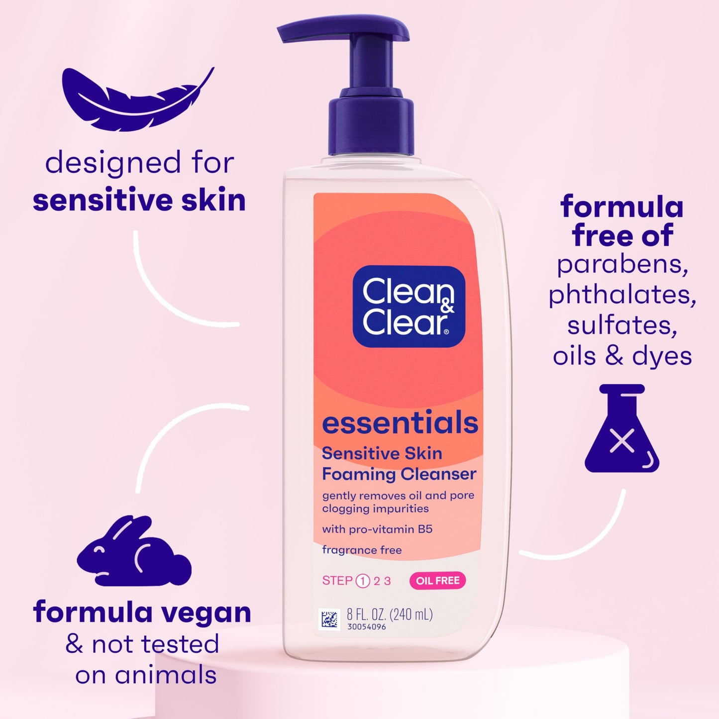 Clean & Clear Essentials Oil-Free Foaming Facial Cleanser – 8 fl. oz, Fragrance-Free, Sensitive Skin