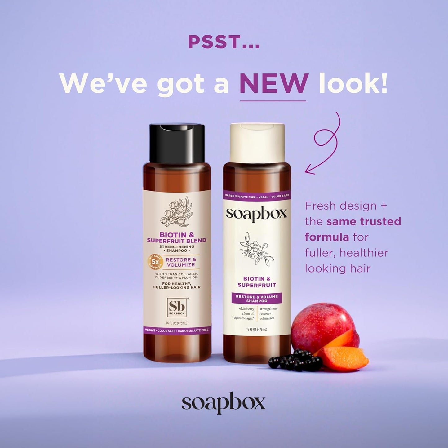 Soapbox Biotin & Superfruit Shampoo & Conditioner Set – Volumizing Hair Care with Vegan Collagen, Aloe & Shea Butter – Sulfate-Free, 16 oz Each, 2 Pack