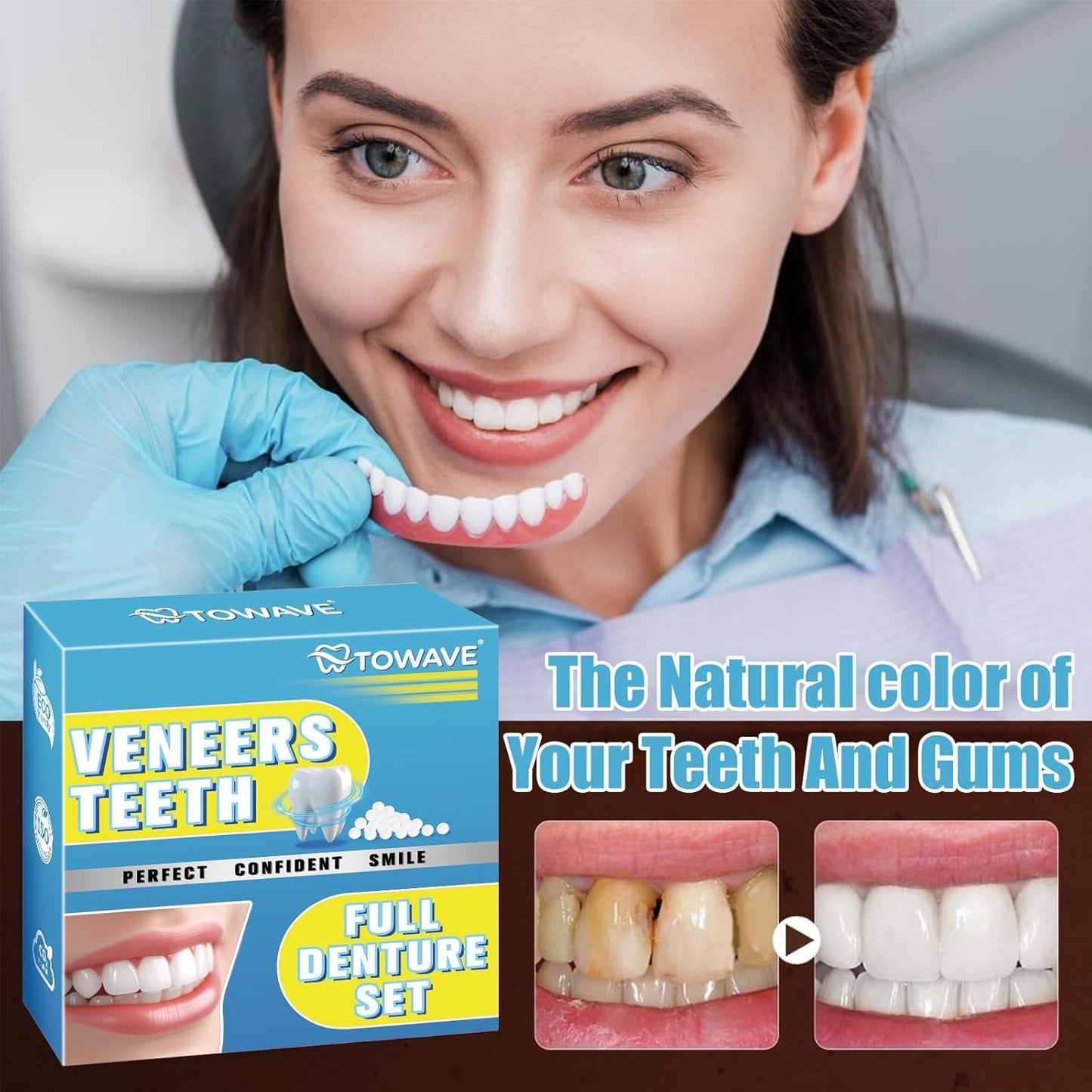 Veneers Teeth for Women & Men – Natural Tooth Replacement Kit, Comfortable & Reusable