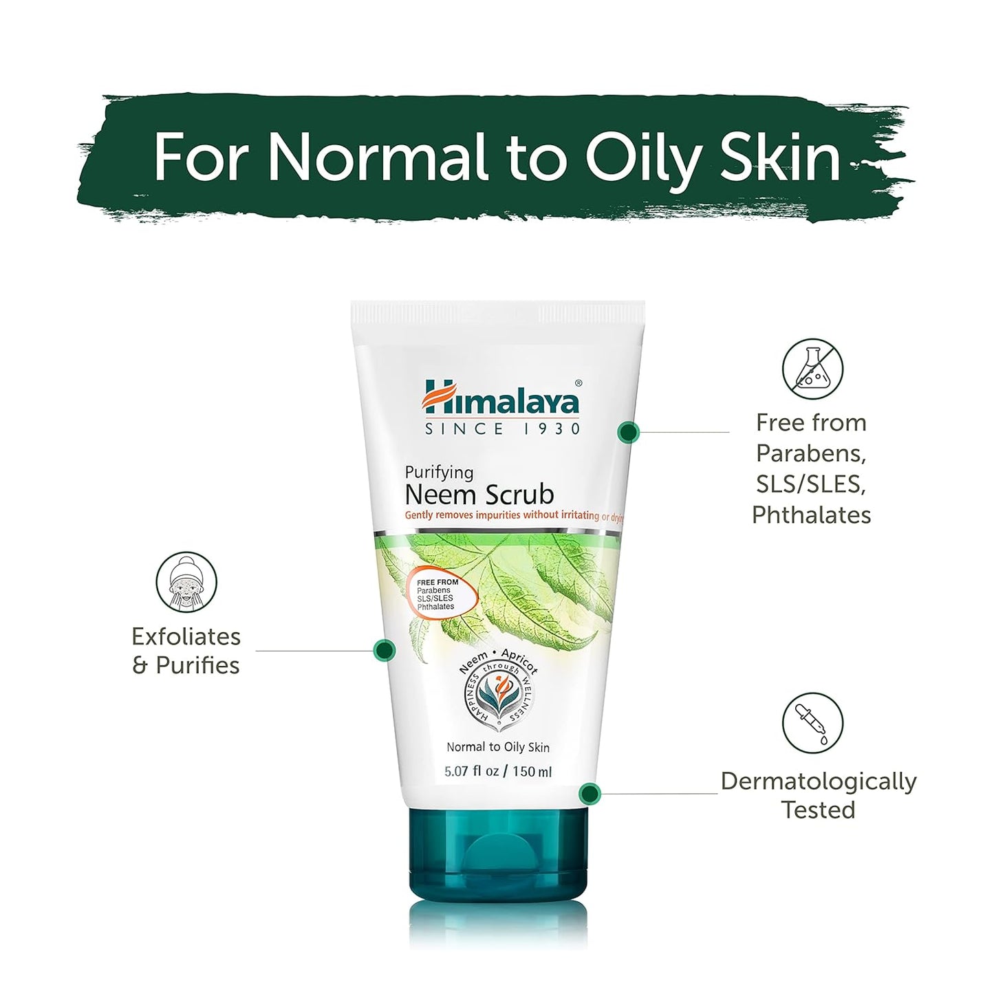 Himalaya Purifying Neem Scrub – Exfoliating Face Scrub with Neem & Apricot | Paraben-Free, SLS-Free, Dermatologically Tested | For Normal to Oily Skin – 150mL