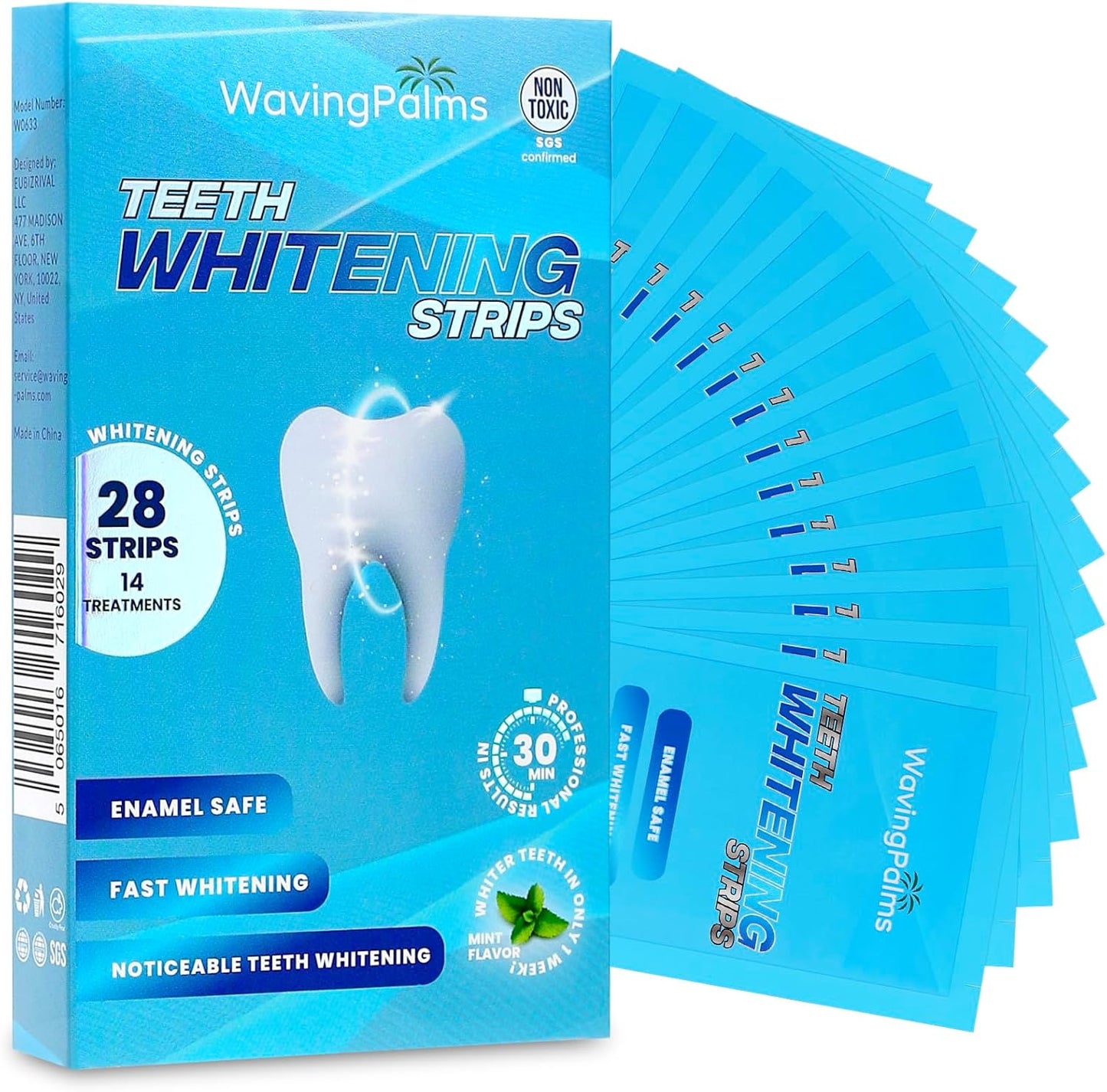 Waving Palms Teeth Whitening Strips – 28 Strips (14 Treatments) | Enamel-Safe, Fast Stain Removal & Professional Whitening Kit