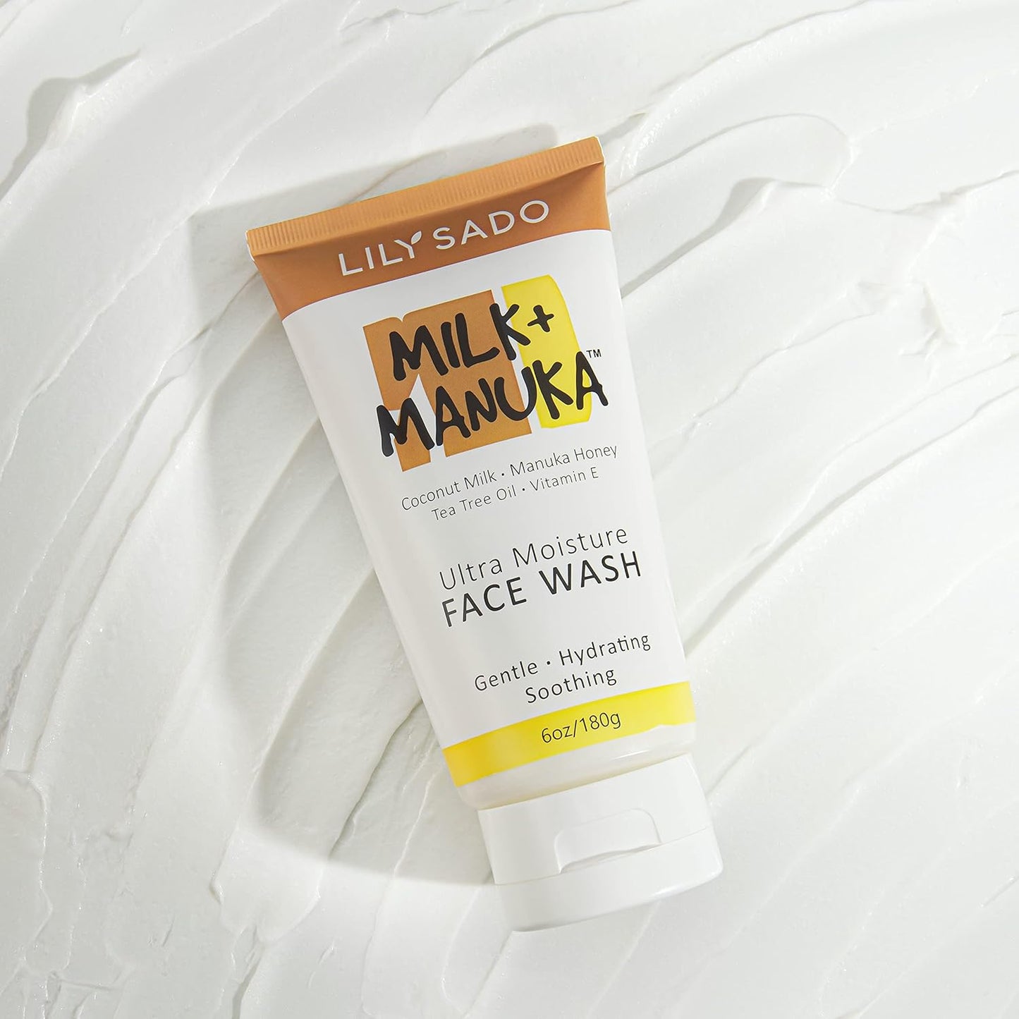 LILY SADO MILK+MANUKA™ Cream Face Cleanser | Coconut Milk & Manuka Honey | Ultra-Moisturizing, Soothing & Hydrating | 6oz Tube