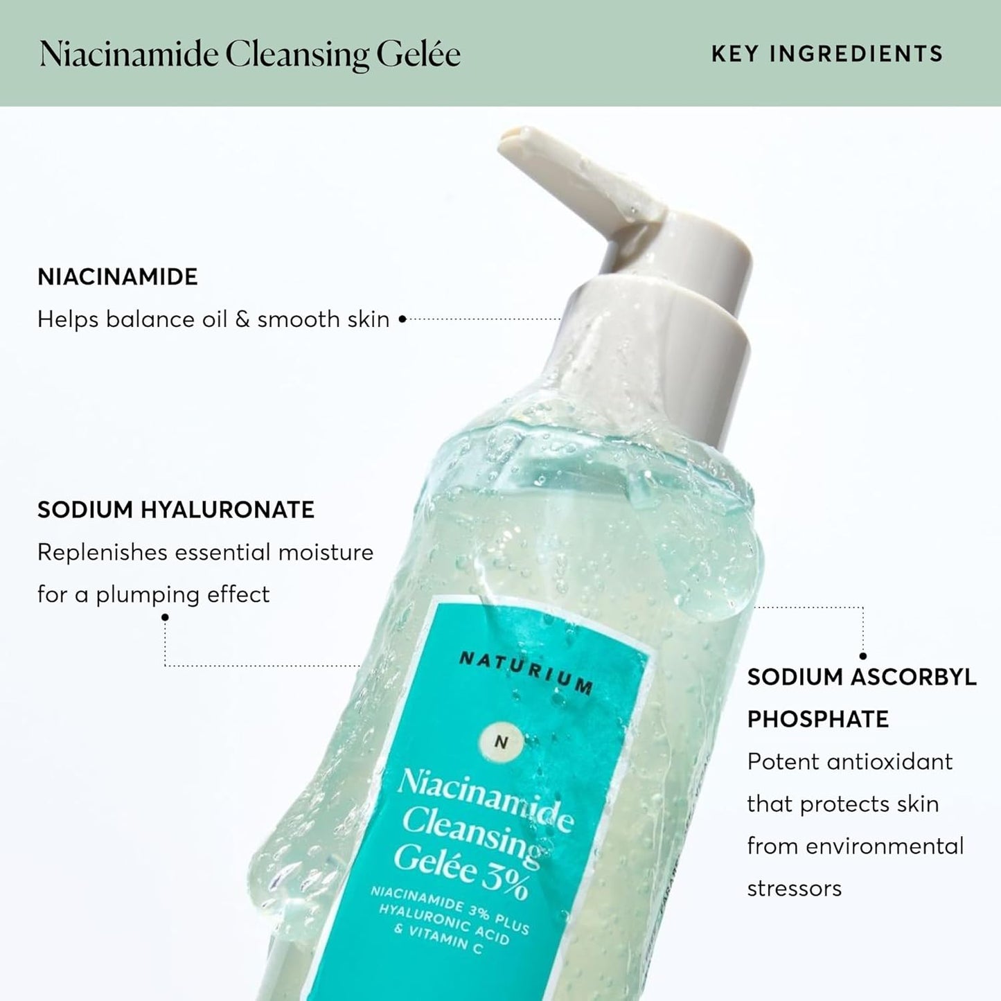 Naturium Niacinamide Cleansing Gelée 3% – Gentle Face Wash with Hyaluronic Acid & Vitamin C | Removes Makeup, Oil & Impurities (7.1oz)