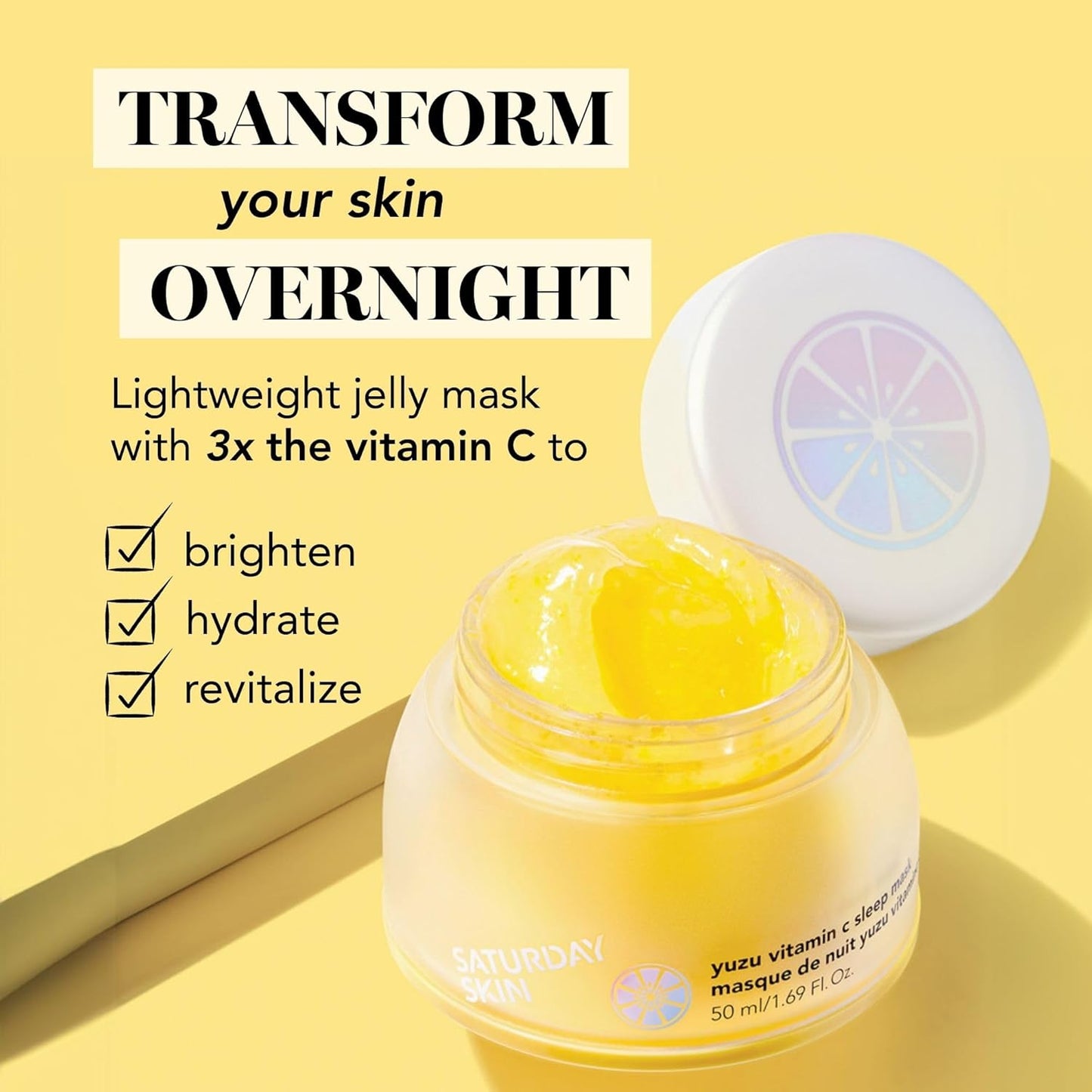 Saturday Skin Yuzu C Sleep Mask – Korean Overnight Vitamin C & Retinol Face Moisturizer for Brightening, Anti-Aging & Hydration (50ml / 1.69 fl. oz.)