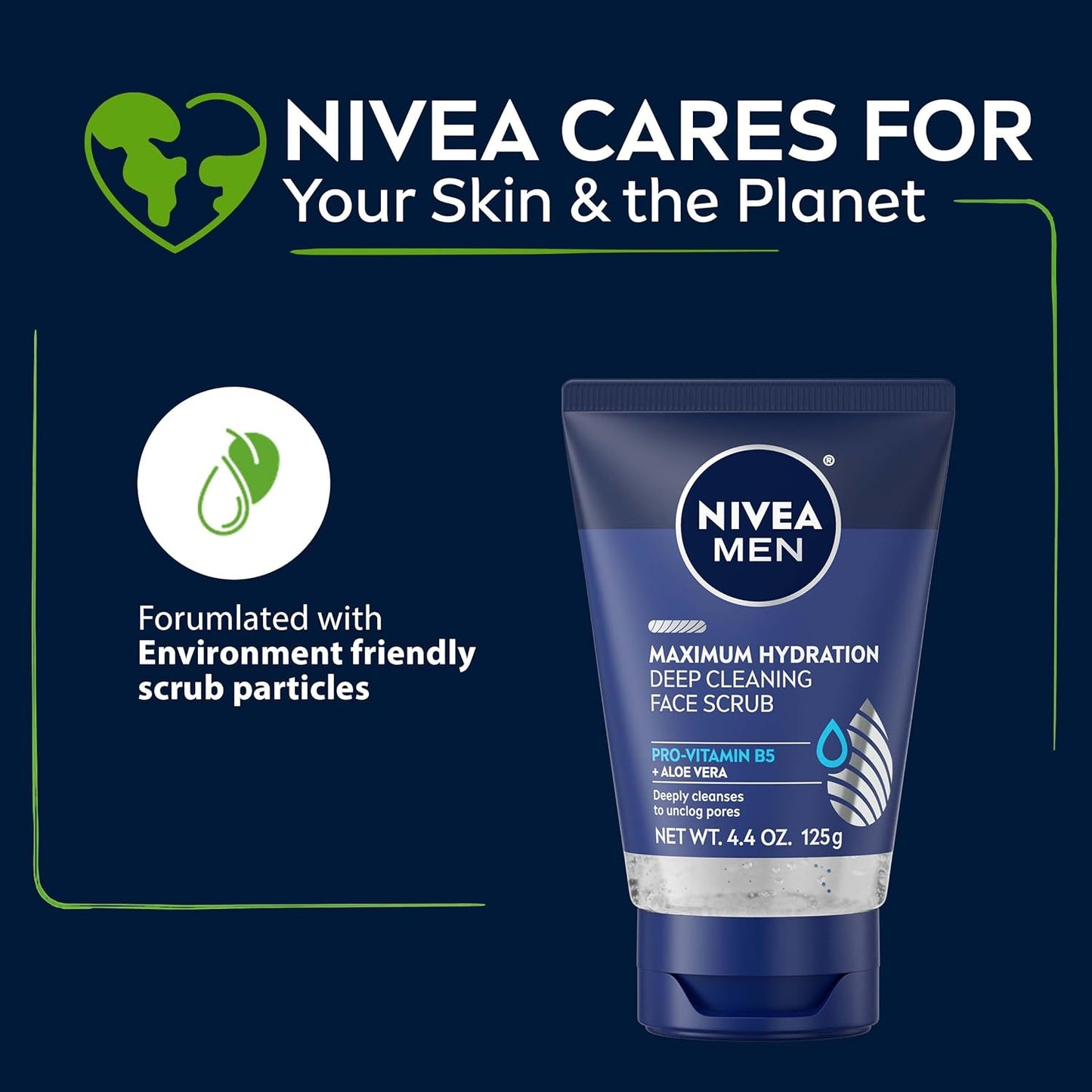NIVEA MEN Maximum Hydration Face Scrub – Deep Cleaning with Aloe Vera | 3 Pack, 4.4 oz Each