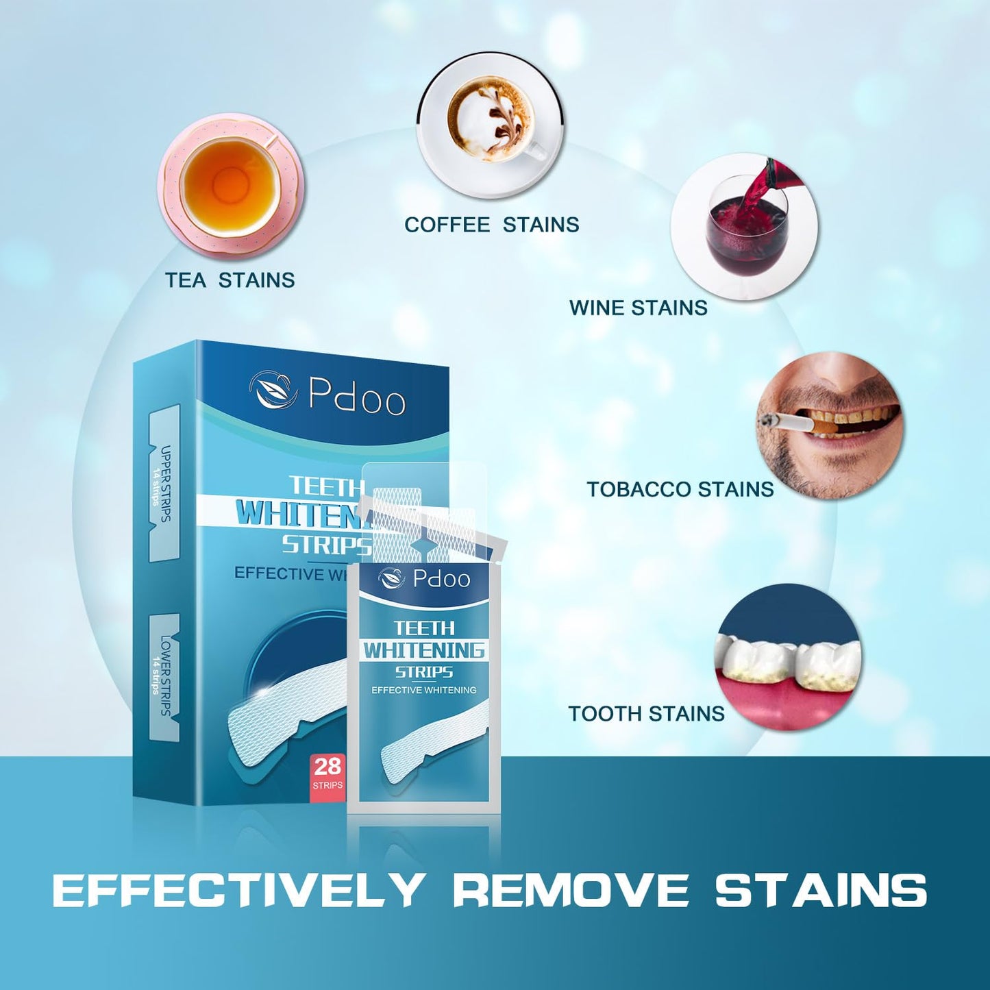 Teeth Whitening Strips - 28 Whitening Strips for Teeth Sensitive, Professional, Fast Remove Smoking, Coffee, Wine Stains, Teeth Whitening Kit Pack of 14 Non-Slip Strips Treatments