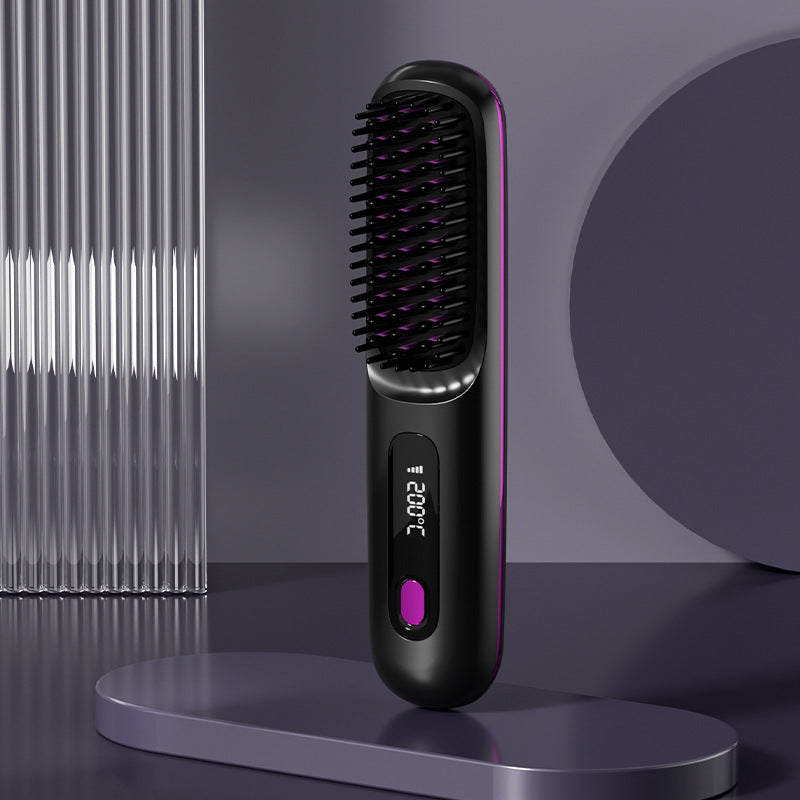 Cepillo alisador de pelo inalámbrico 2 en 1 LuxuryGlow: peine portátil con calefacción USB