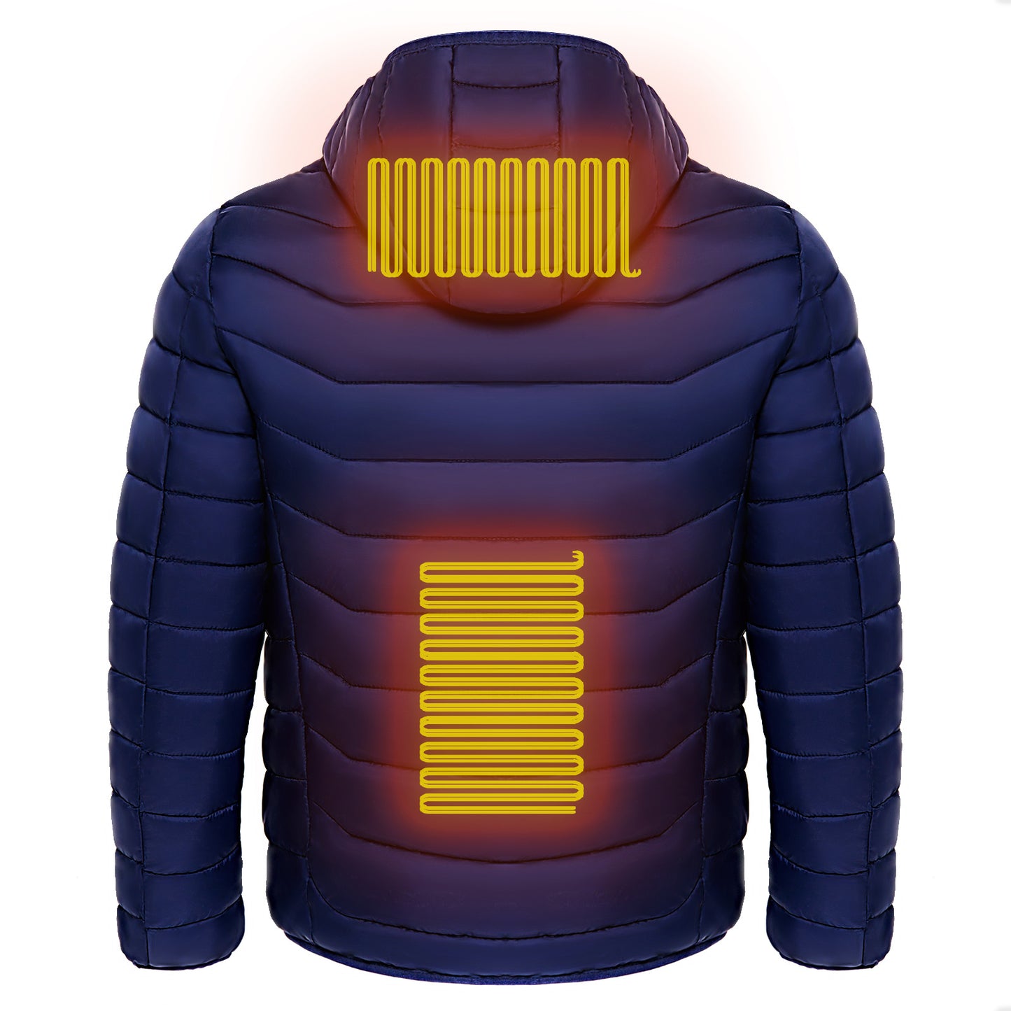 Men Heated Puffer Jacket Electric Heating Coat Insulated Hood Windbreaker 9Heat Zones - LUXURY GLOW