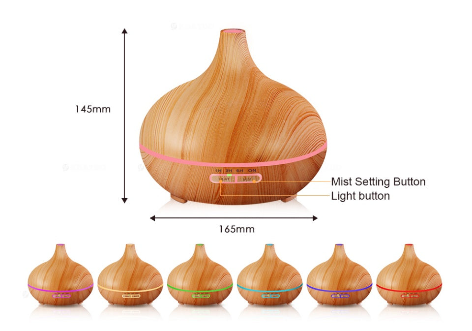 موزع روائح عطرية بالموجات فوق الصوتية من LuxuryGlow Wood Grain مع جهاز تحكم عن بعد - مرطب 550 مل