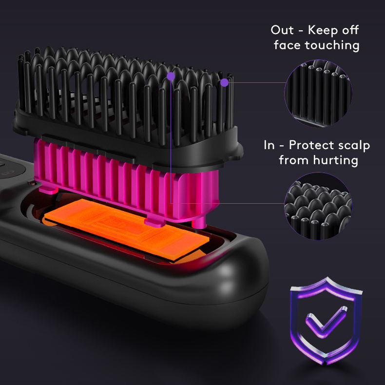Cepillo alisador de pelo inalámbrico 2 en 1 LuxuryGlow: peine portátil con calefacción USB