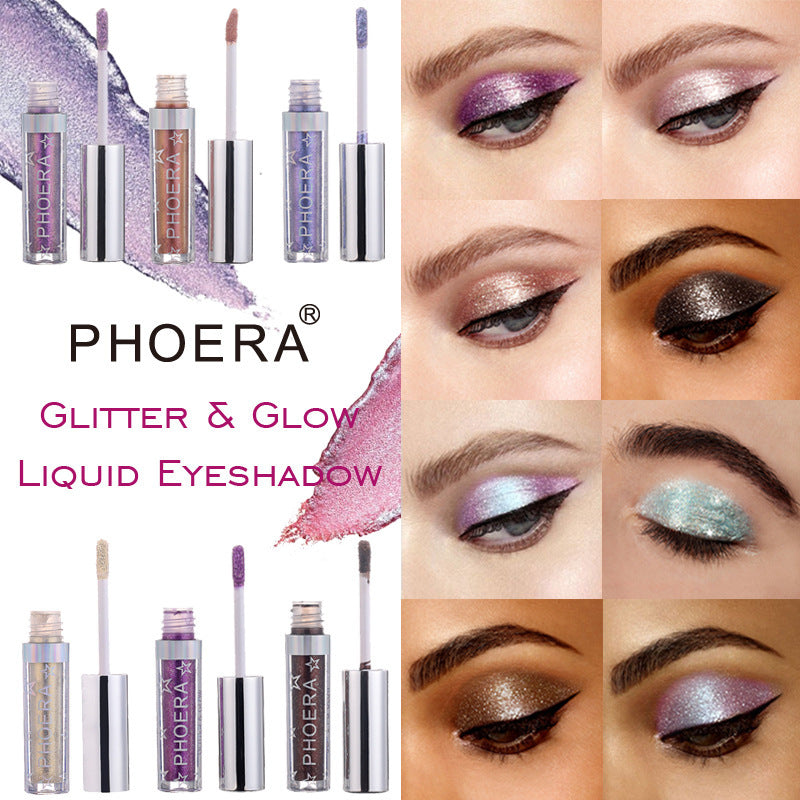 Sombra de ojos líquida con brillo y brillo PHOERA – Brillo metálico 3D, 12 colores