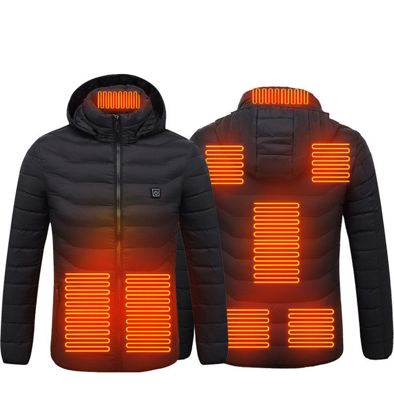 Men Heated Puffer Jacket Electric Heating Coat Insulated Hood Windbreaker 9Heat Zones - LUXURY GLOW