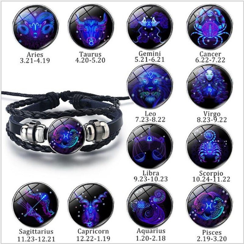 Pulsera luminosa LuxuryGlow de las 12 constelaciones: joyería unisex del zodiaco que brilla en la oscuridad