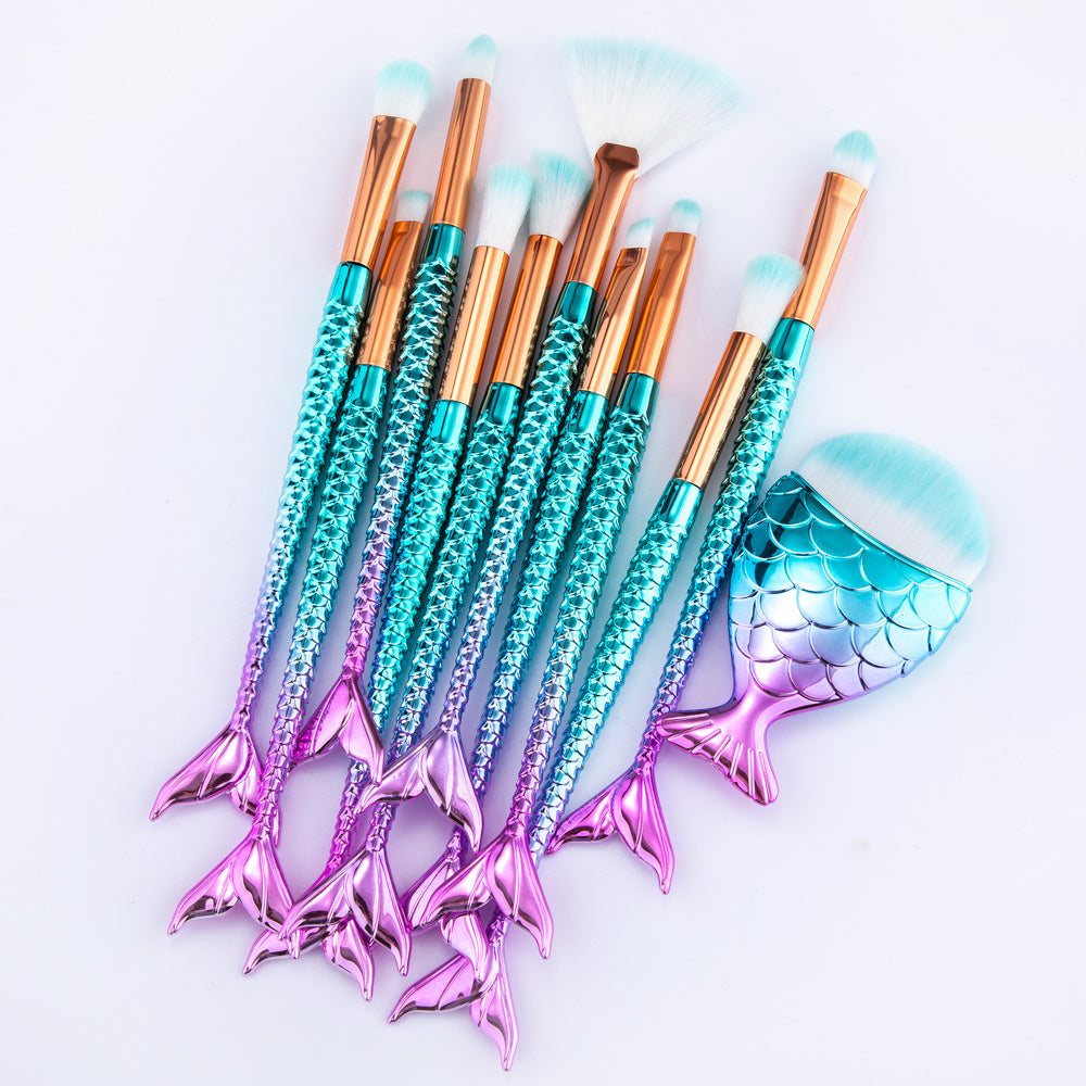 LuxuryGlow 11pcs Mermaid Makeup Brush Set – Soft, Professional Cosmetic Kit