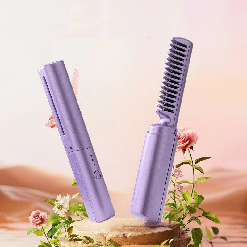 LuxuryGlow Wireless Hair Straightener & Curler Brush – Fast Heating, USB Rechargeable