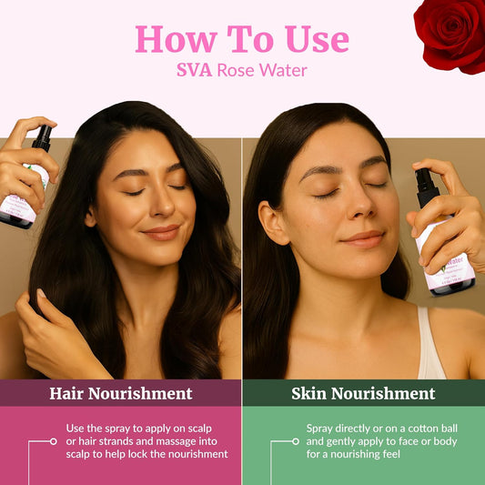 SVA Organics Rose Water Spray 4oz – Hydrating & Refreshing Rose Mist for Skin, Hair & Aromatherapy | 100% Natural & Preservative-Free