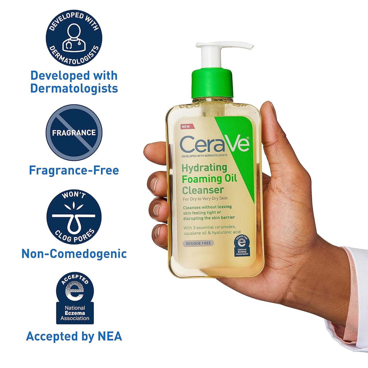 CeraVe Hydrating Foaming Oil Cleanser | Face & Body Wash with Squalane, Hyaluronic Acid & Ceramides for Dry to Very Dry Skin, Fragrance-Free, 8 fl oz