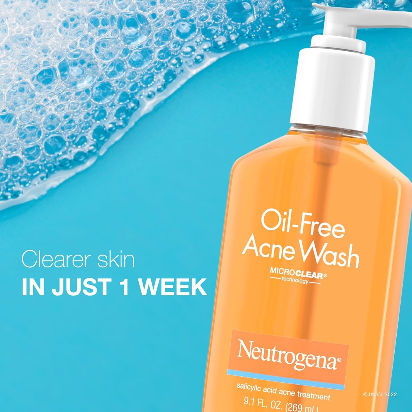 Neutrogena Oil-Free Acne Face Wash – Salicylic Acid Facial Cleanser with MicroClear Technology | 9.1 fl oz Pump Bottles, Pack of 3 | Daily Acne Treatment for Clear Skin