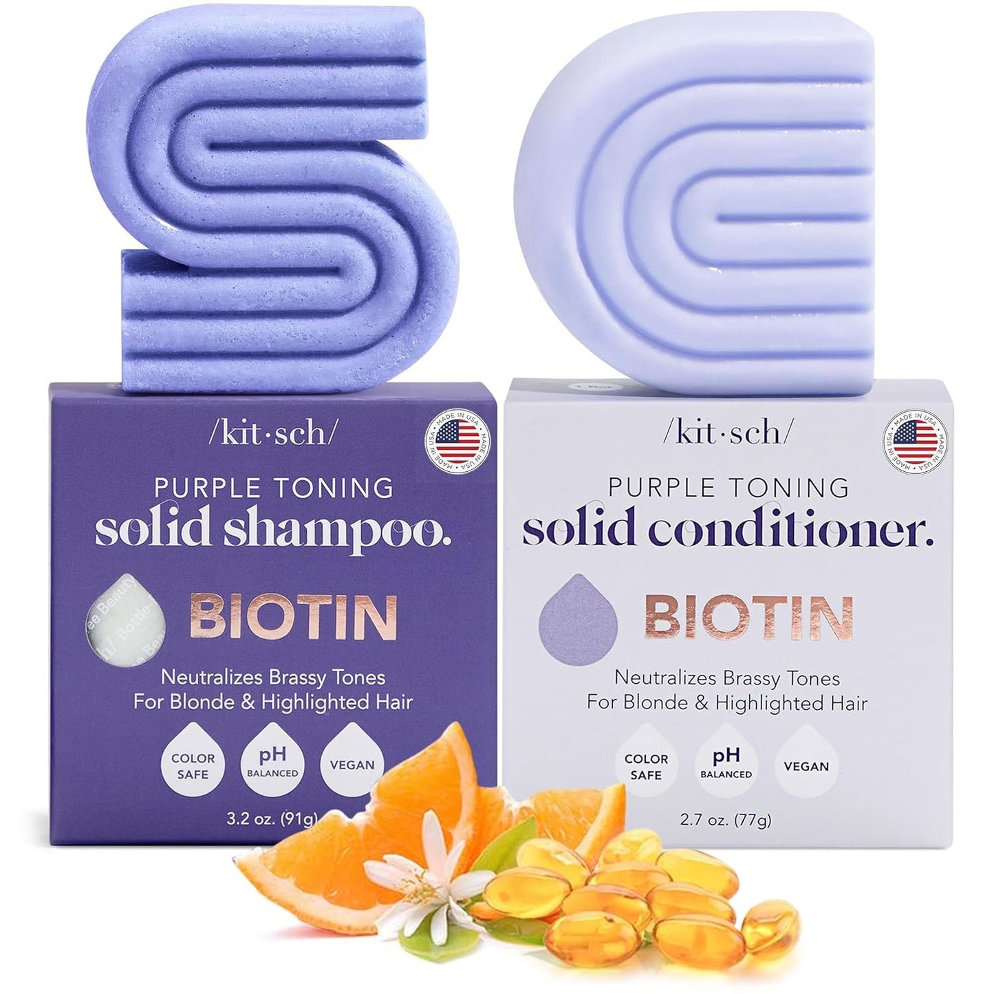 Kitsch Purple Shampoo & Conditioner Bar Set | Biotin-Enriched Toning for Blonde, Grey & Color-Treated Hair | Vegan, Sulfate-Free & Eco-Friendly (Made in USA)