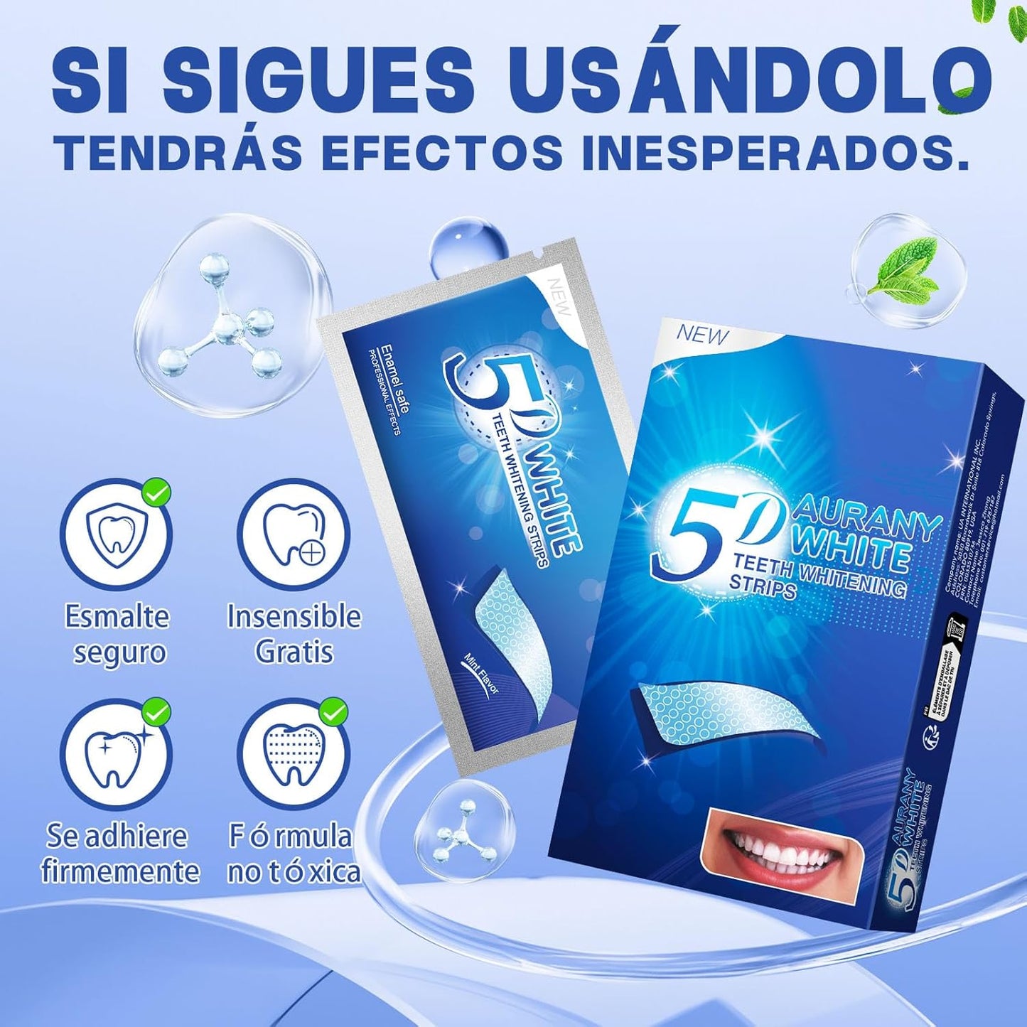 AURANY 5D Sensitive Teeth Whitening Strips – 28 Strips, Enamel-Safe, Fast Stain Removal for Coffee & Smokers, 14-Day Kit