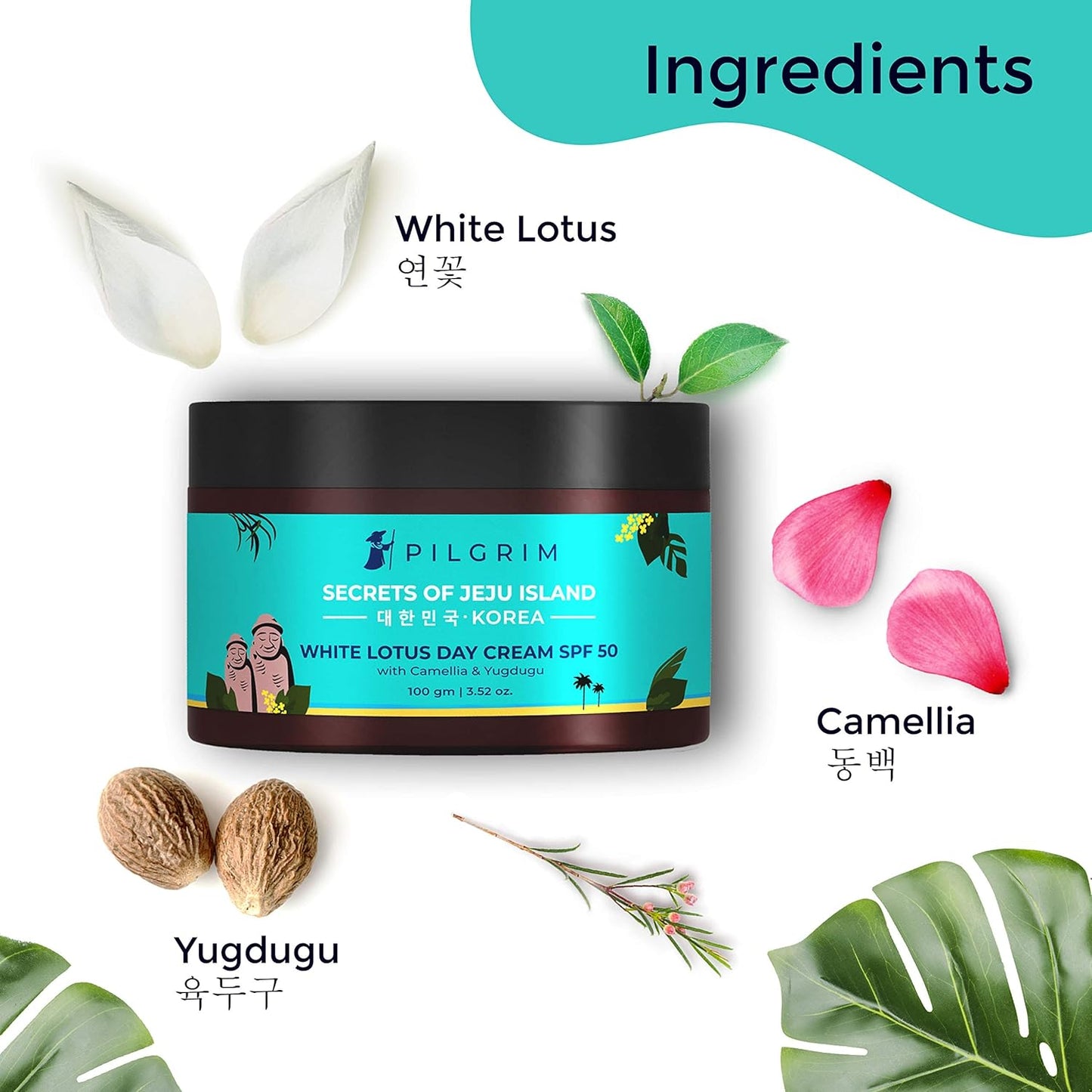 Pilgrim Korean Day Cream SPF 50 | Skin Brightening & Anti-Pigmentation Face Cream Pack of 2 | Hydrating, Anti-Aging & Sunscreen Protection (100g + 100g)