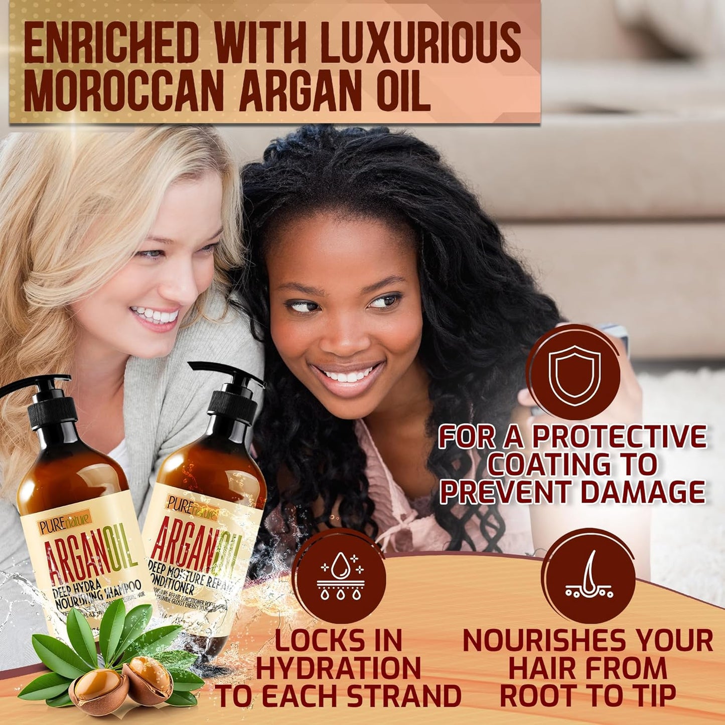 Argan Oil Shampoo & Conditioner Set | Sulfate-Free Moroccan Care with Keratin | Moisturizes, Strengthens & Reduces Frizz | For Curly, Straight & Damaged Hair