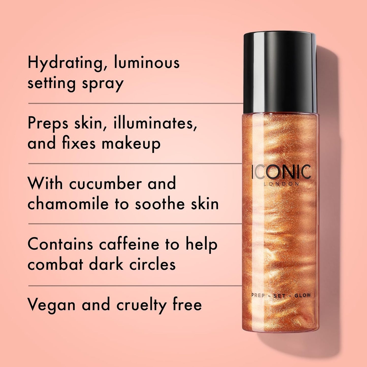 ICONIC LONDON Prep-Set-Glow Spray – 3-in-1 Hydrating, Setting & Illuminating Mist for Radiant Dewy Skin – Multi-Use Makeup Finishing Spray – 4.22 fl oz