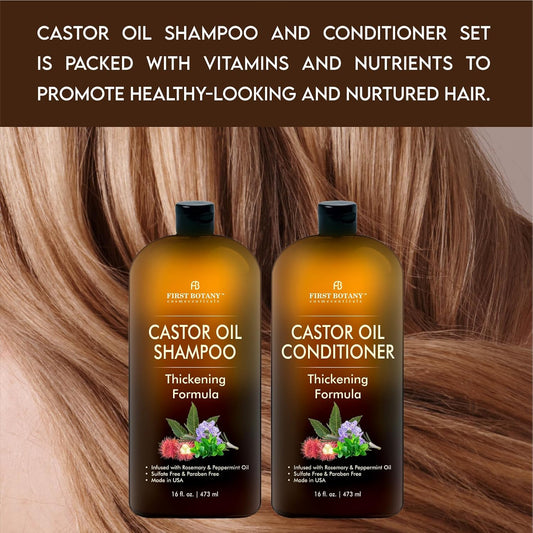 Castor Oil Shampoo & Conditioner Set | Anti-Hair Loss & Hair Regrowth Formula | Sulfate-Free, Thickening & Anti-Dandruff Care for Men & Women | 16 oz