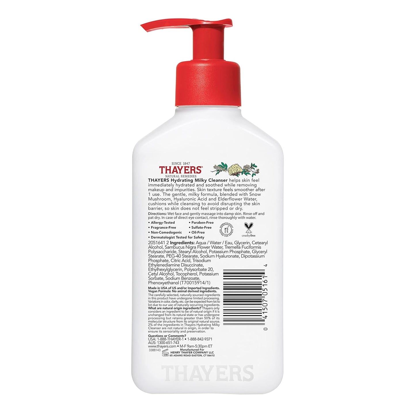 THAYERS Milky Hydrating Face Cleanser with Snow Mushroom & Hyaluronic Acid | Gentle, Fragrance-Free Facial Wash for Dry & Sensitive Skin, 8 FL Oz