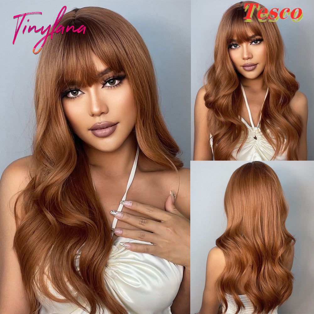 باروكة شعر مستعار طويل مموج من LuxuryGlow للنساء - شعر صناعي مقاوم للحرارة مع غرة جانبية