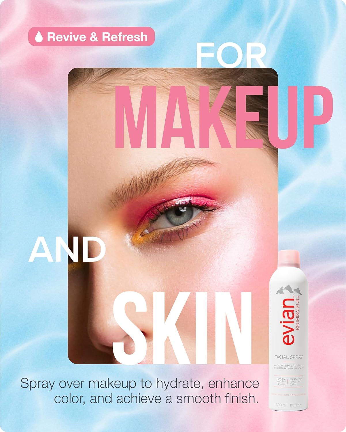 Evian Facial Spray – Hydrating Mineral Water Mist for Face & Skin | Refresh, Tone & Set Makeup | Daily Hypoallergenic Skincare 300ml