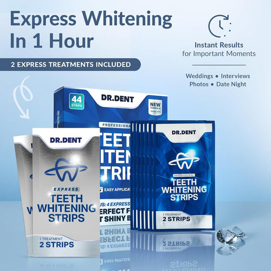 DR.DENT Professional Teeth Whitening Strips – 20 Strips, 10 Treatments Kit | Enamel-Safe, Non-Sensitive, Fast Whitening with Mouth Opener