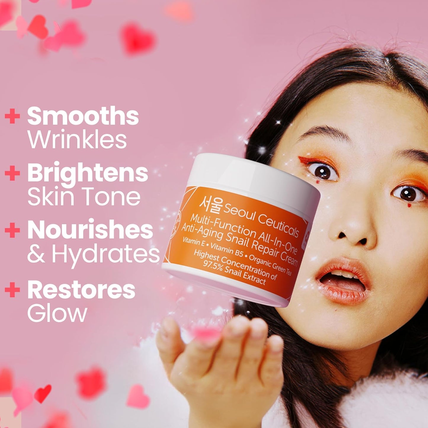 SeoulCeuticals Snail Mucin Moisturizer Cream 97.5% | Korean K-Beauty Day & Night Hydrating Repair Cream | Anti-Aging, Brightening & Cruelty-Free (2 fl.oz)
