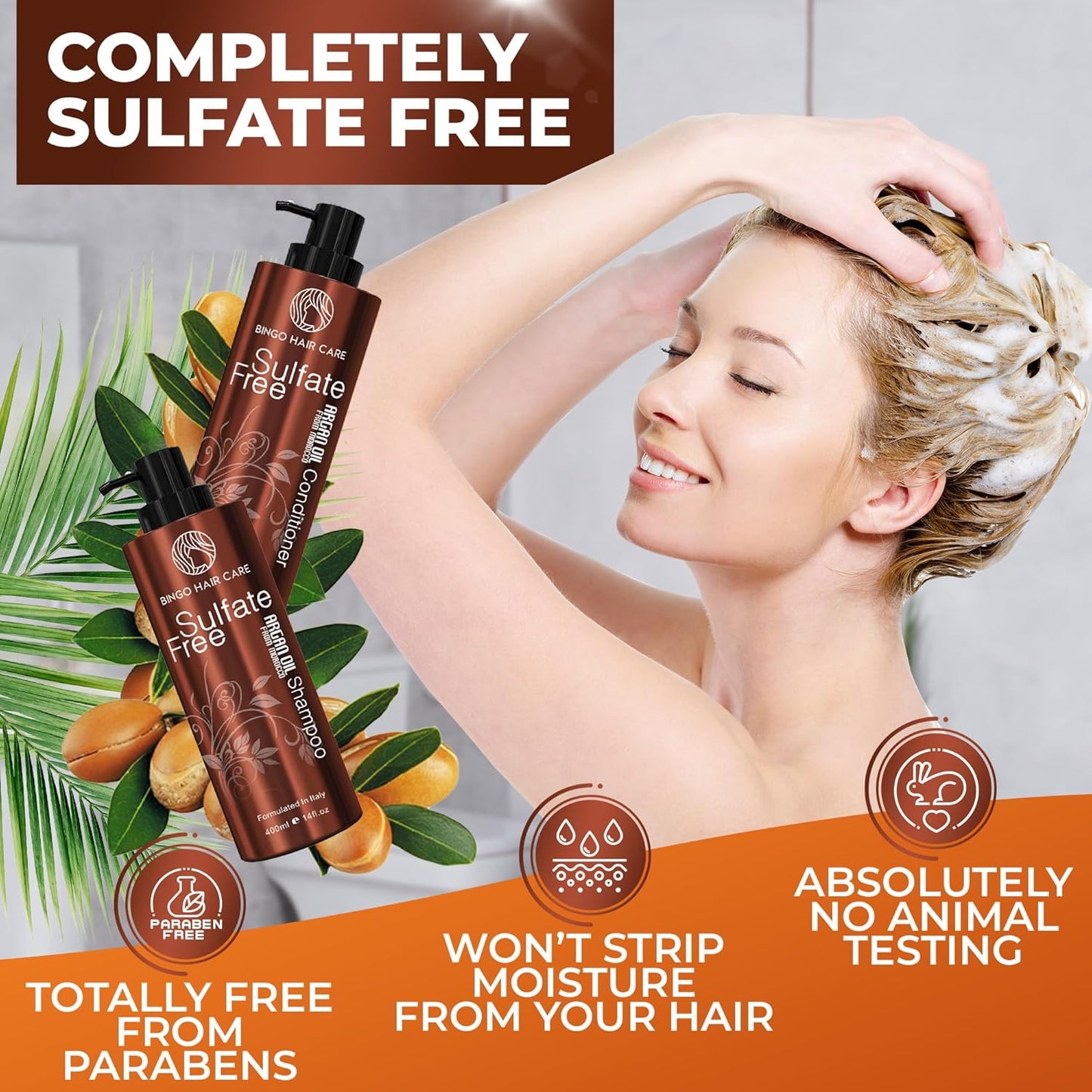 Moroccan Argan Oil Shampoo & Conditioner Set – Sulfate-Free Hydrating & Anti-Frizz Care – Moisturizing Treatment for Color, Curly & Damaged Hair, 2 Pack