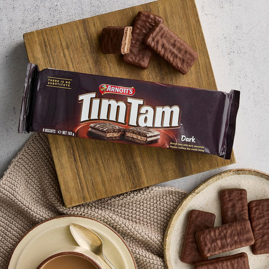Arnotts TimTam Dark Chocolate Biscuits – Cream-Filled Chocolate Bars | 163g (Imported, Vegetarian)