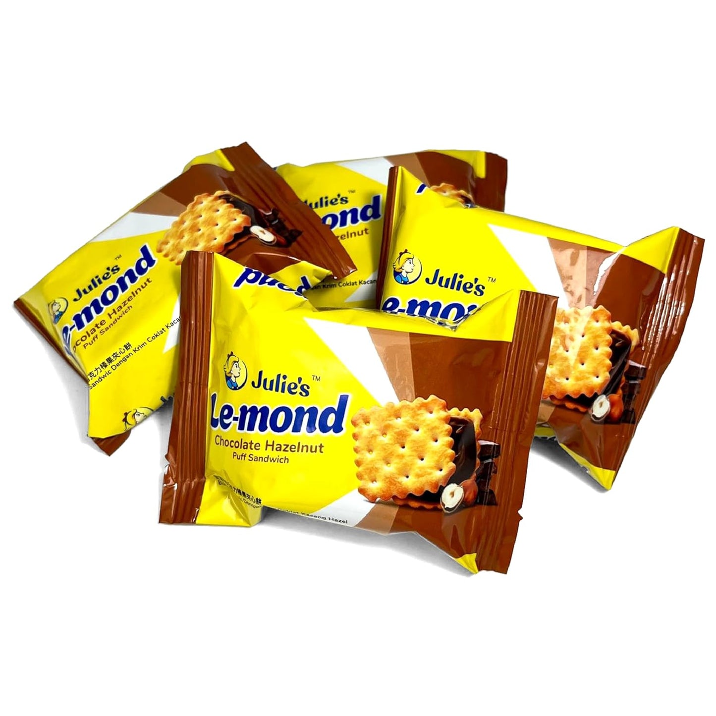 Julie’s Le-mond Chocolate Hazelnut Puff Sandwich Biscuits – Crispy & Creamy Snack 180g (Imported)