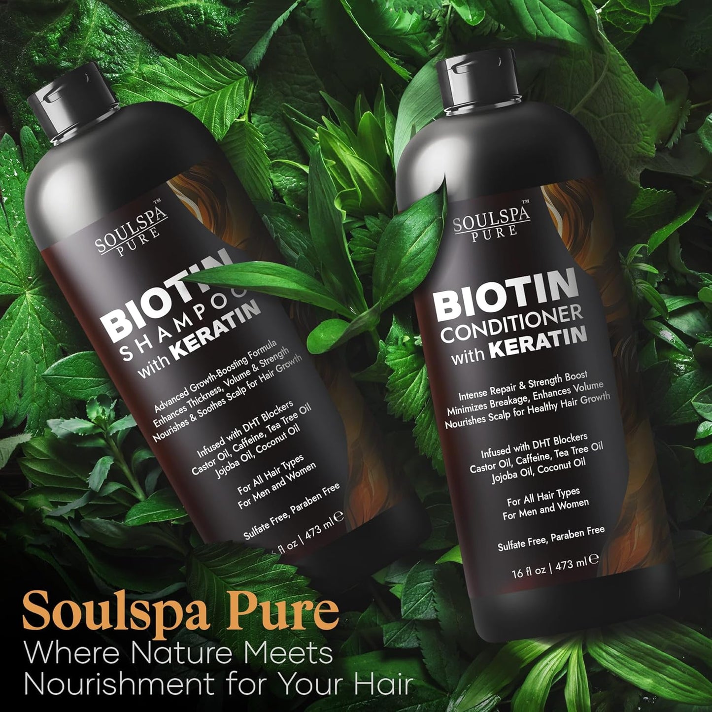 Biotin Shampoo & Conditioner Set with Keratin – Anti-Thinning, DHT Blocker Hair Growth Formula – Sulfate-Free Repair for Men & Women, 16 fl oz Each