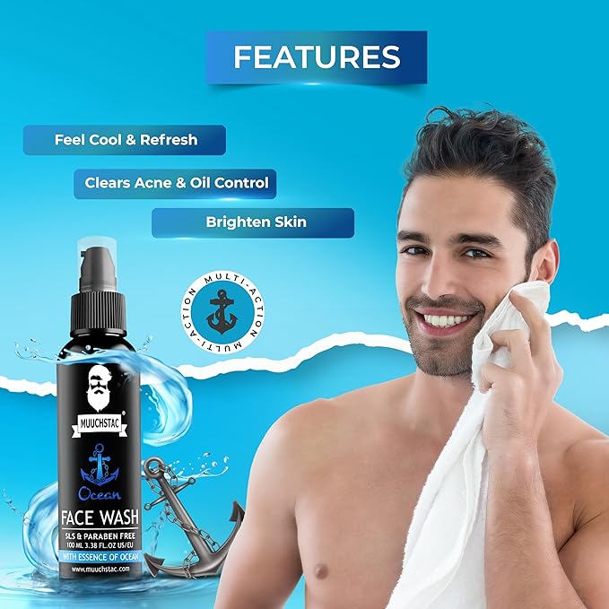 MUUCHSTAC Ocean Face Wash for Men – Anti-Acne, Oil Control & Skin Brightening (300ml)